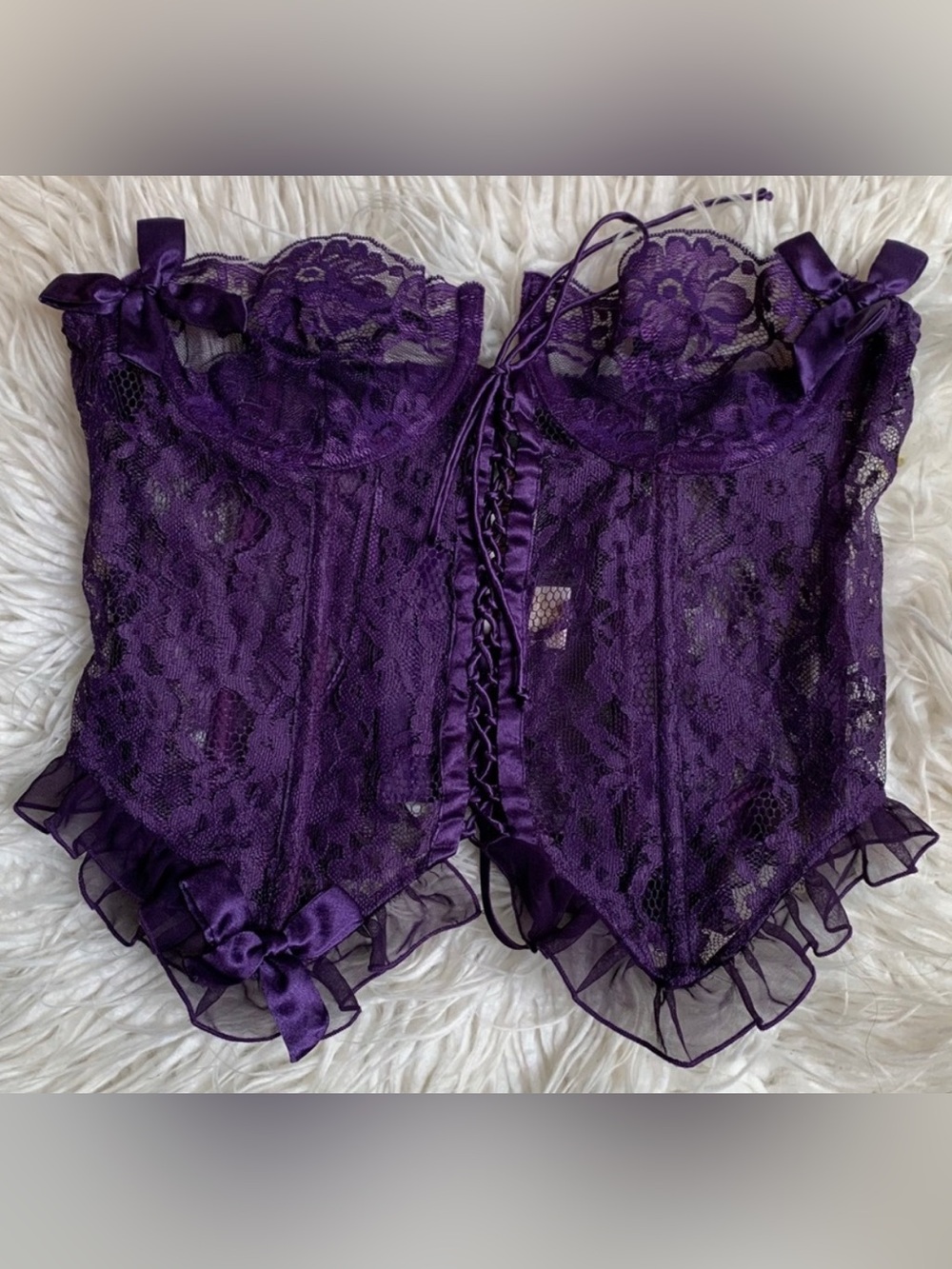 Victoria's Secret Vintage 80’s Gold Label Aubergine Lace Corset Purple 36B